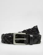 Asos Leather And Woven Plaited Belt - Black