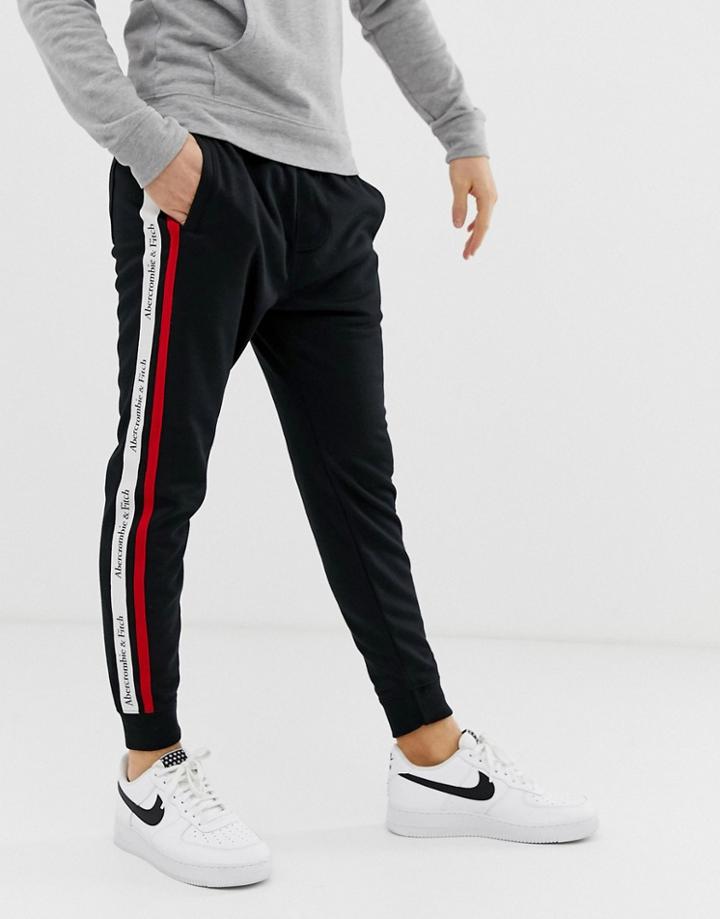Abercrombie & Fitch Logo Side Tape Tricot Cuffed Sweatpants In Black - Black