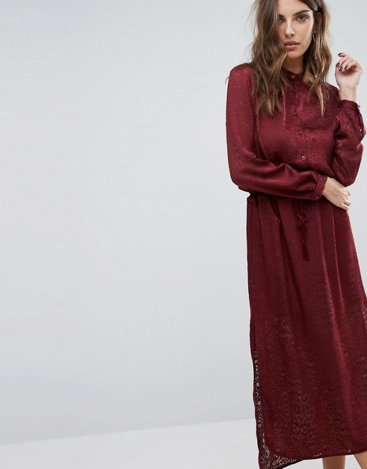 Sisley Maxi Dress In Burn Out Animal With Tie Waist - Red