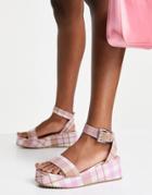 Asos Design Tatiana Flatform Sandals In Multi Gingham