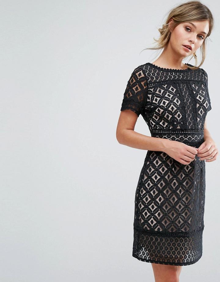 Oasis Lace Shift Dress Longer Line - Black