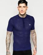 Fred Perry Laurel Wreath Sweater With Henley Neck & Textured Knit In Blue - Regal