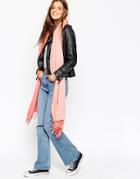 Asos Oversized Scarf In Color Block With Tassels - Pinks