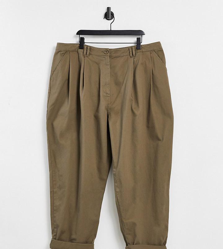 Asos Design Curve Ovoid Pleat Front Peg Pant In Olive Green