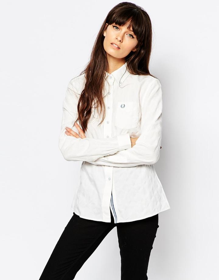 Fred Perry Tonal Polka Dot Long Sleeve Shirt - White