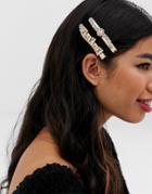 Asos Design Pack Of 2 Hair Clips With Crystal And Jewel Embellishment In Gold Tone