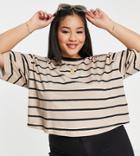 Asos Design Curve Boxy T-shirt In Stone Stripe-green