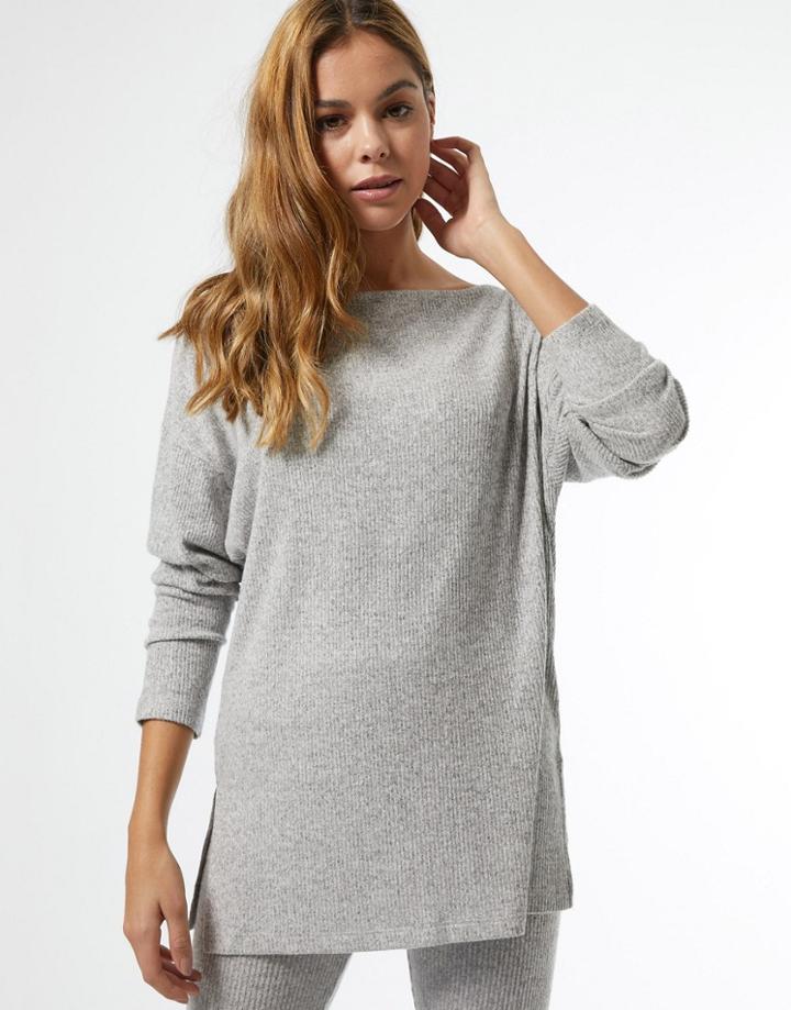 Miss Selfridge Ribbed Lounge Top In Gray-grey