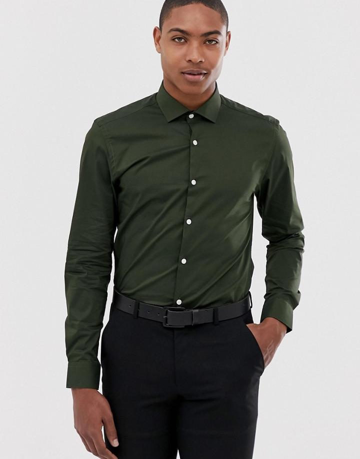 Moss London Skinny Fit Shirt In Khaki - Green