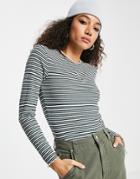 Only Lettuce Hem Long Sleeve T-shirt In Green Stripe