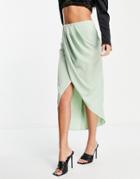 Asos Design Drape Satin Midi Skirt In Mint-green