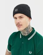 Fred Perry Two Tone Cotton Beanie Hat In Black - Black
