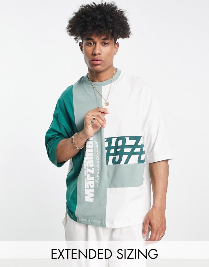 Asos Design Oversized T-shirt In Green Color Block With Print