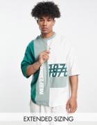 Asos Design Oversized T-shirt In Green Color Block With Print
