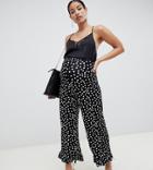 Asos Design Maternity Pants With Fluted Ruffle Hem In Polka Dot - Black