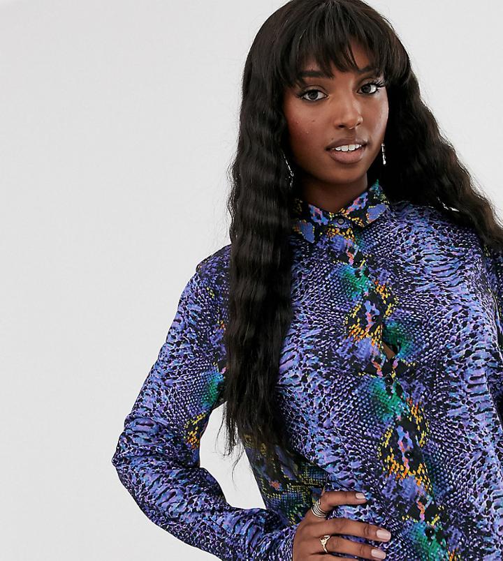 Ttya Button Through Shirt In Purple Python Print - Purple