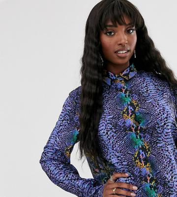 Ttya Button Through Shirt In Purple Python Print - Purple