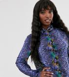 Ttya Button Through Shirt In Purple Python Print - Purple