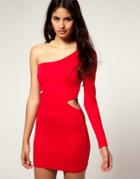 Lipsy Long Sleeve Cut Out Dress - Red