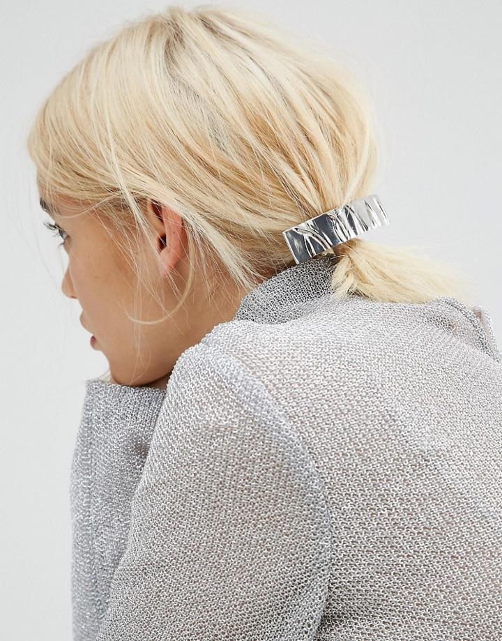 Asos Crushed Metal Barrette Hair Clip - Silver