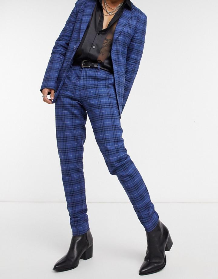 Asos Design Super Skinny Soft Tailored Suit Pants In Dark Blue Windowpane Check