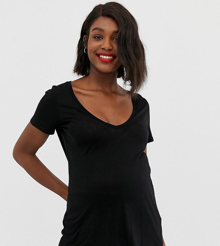 Asos Design Maternity V-neck T-shirt With Short Sleeves In Black