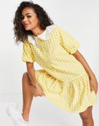 Influence Shirt Dress With Eyelet Collar In Yellow Gingham