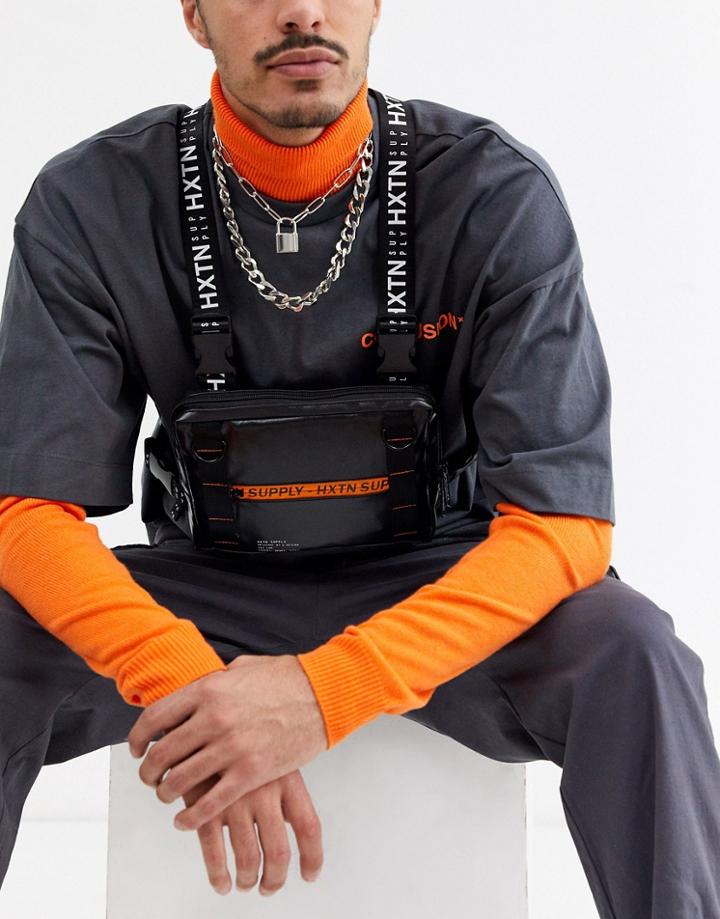Hxtn Supply Taped Logo Chest Bag In Black