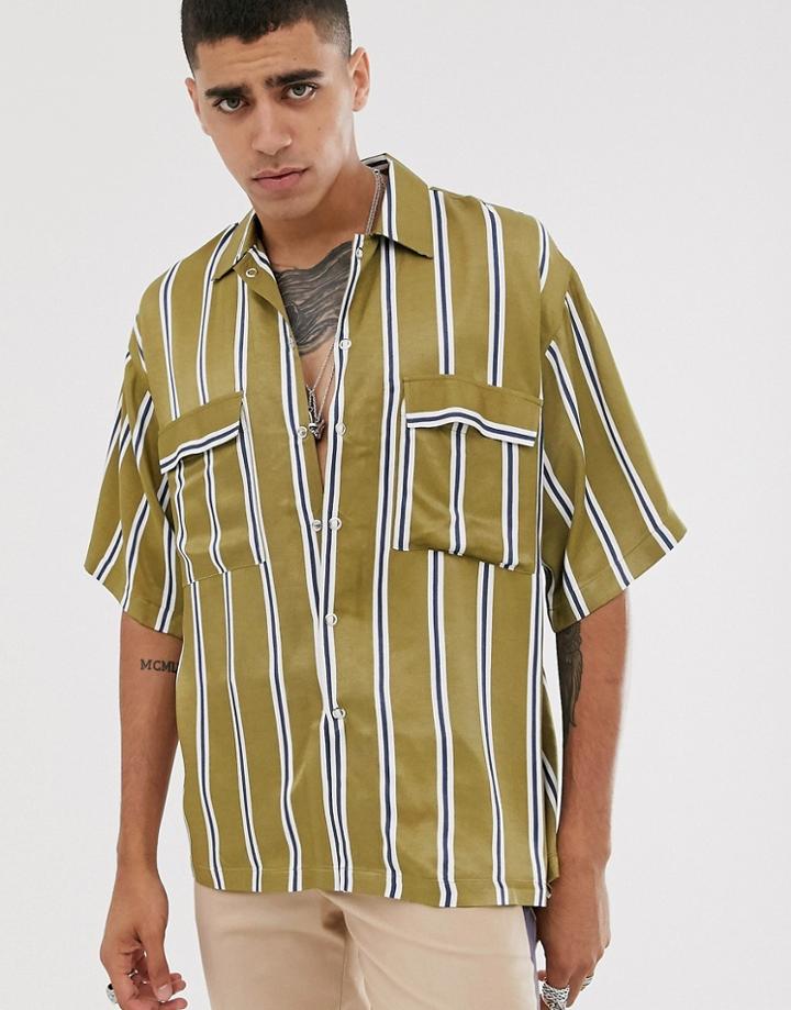 Heart & Dagger Oversized Striped Shirt In Green