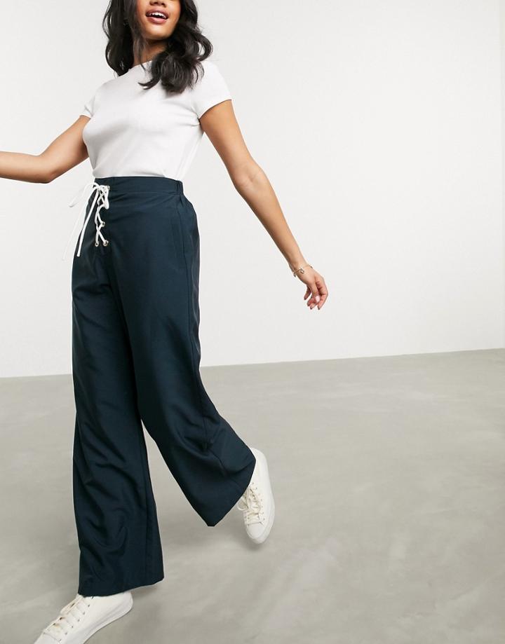 Asos Design Lace Up Detail Wide Leg Jogger In Navy
