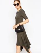 Asos Rib Marl Midi Dress With Zip Front - Green Marl
