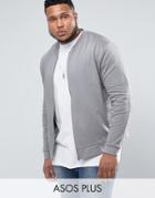 Asos Plus Jersey Bomber Jacket In Gray With Embroidery - Gray