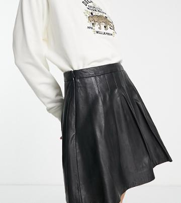Barney's Originals Tall Real Leather Pleated Mini Tennis Skirt-black