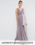 Little Mistress Maternity Embellished Waist Maxi Dress With Cross Back Detail - Gray