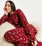 Chelsea Peers Tall Poly Long Sleeve Top And Jogger Pyjama Set In Wine And Gold Foil Celestial Print - Burgundy-red