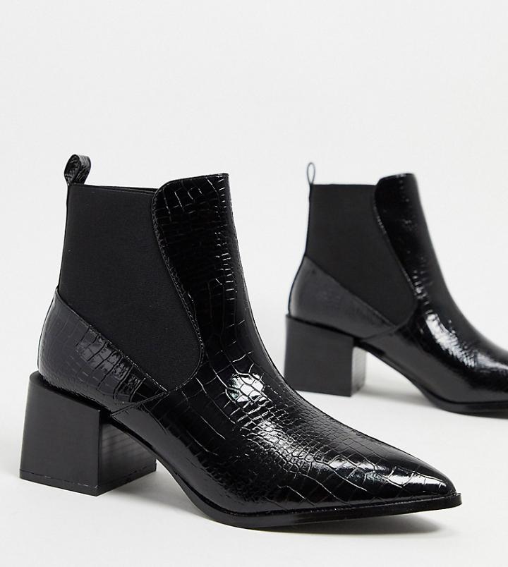 Raid Lucinda Black Croc Chelsea Boots With Block Heel