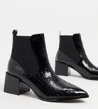 Raid Lucinda Black Croc Chelsea Boots With Block Heel