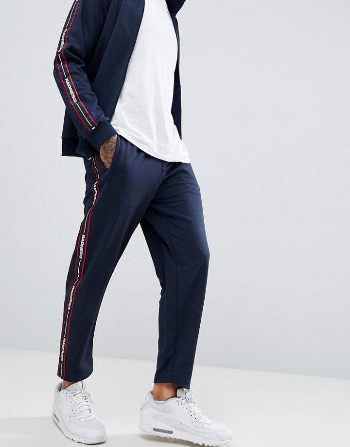 Pull & Bear Joggers With Slogan Side Stripe In Navy - Navy