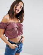 Asos Off Shoulder Bandeau Crop With Ruffle - Red