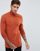 Asos Muscle Fit Long Sleeve Roll Neck T-shirt - Orange