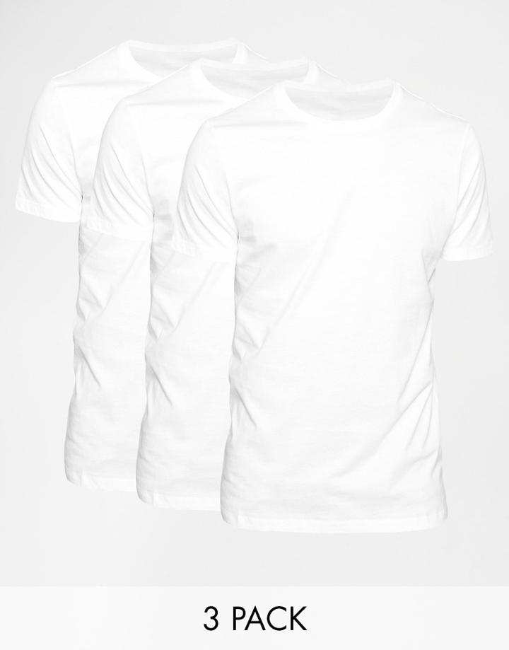 Asos Slim Fit T-shirt With Crew Neck 3 Pack Save 17% - White