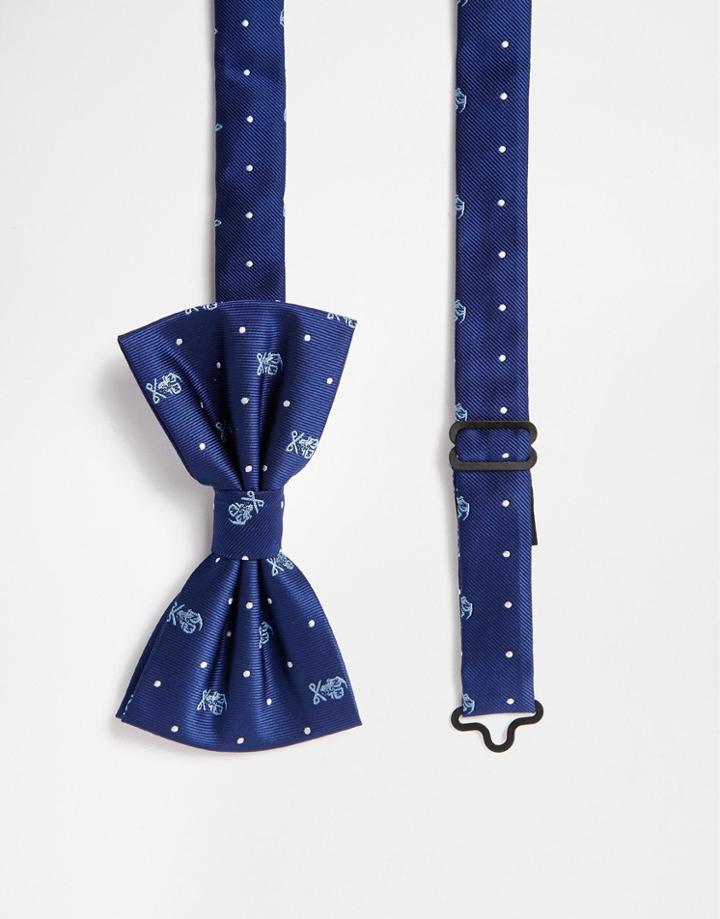 Noose & Monkey Skull & Spot Bow Tie - Blue