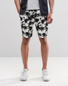 Asos Slim Short In Longer Length With Palm Tree Print - White