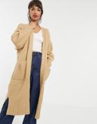 Asos Design Maxi Cardigan In Fluffy Yarn-stone