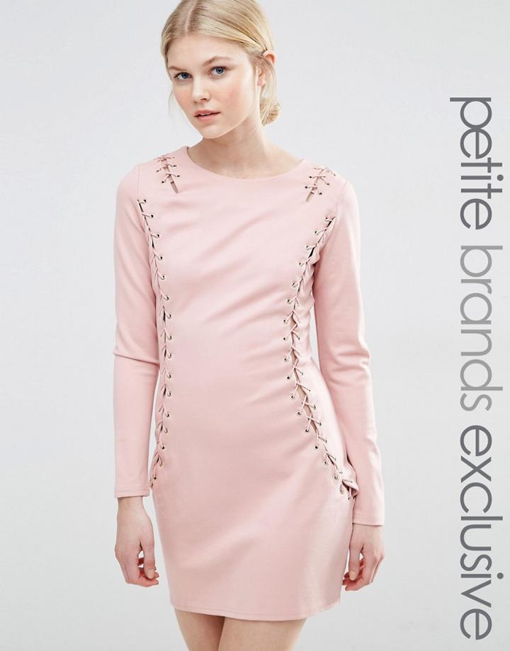 True Decadence Petite Eyelet Long Sleeve Bodycon Dress - Blush