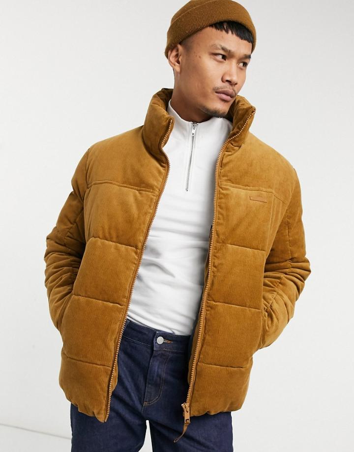 Jack & Jones Originals Cord Puffer In Tan-brown