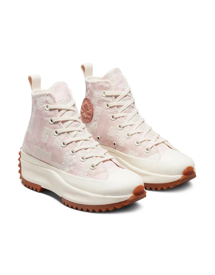 Converse Run Star Hike Hi Crafted Folk Jacquard Platform Sneakers In Egret/pink Clay