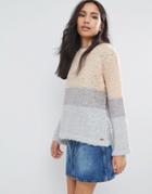 Pepe Jeans Runa Color Block Wool Mohair Blend Knit Sweater - Pink