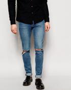 Dr Denim Jeans Snap Skinny Fit With Rips In Light Stone Wash - Blue