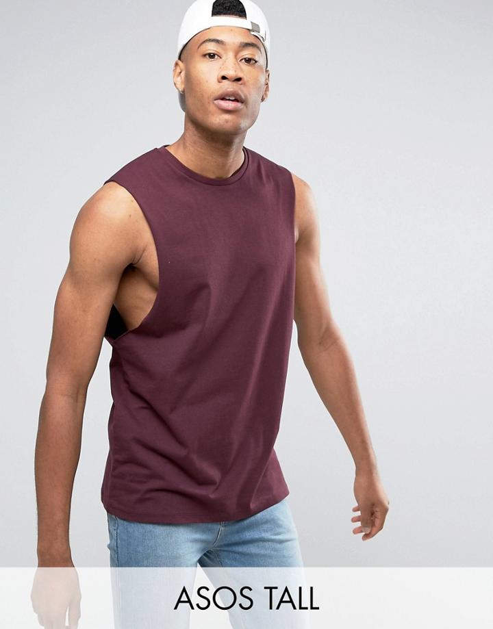 Asos Tall Sleeveless T-shirt With Dropped Armhole In Oxblood - Red